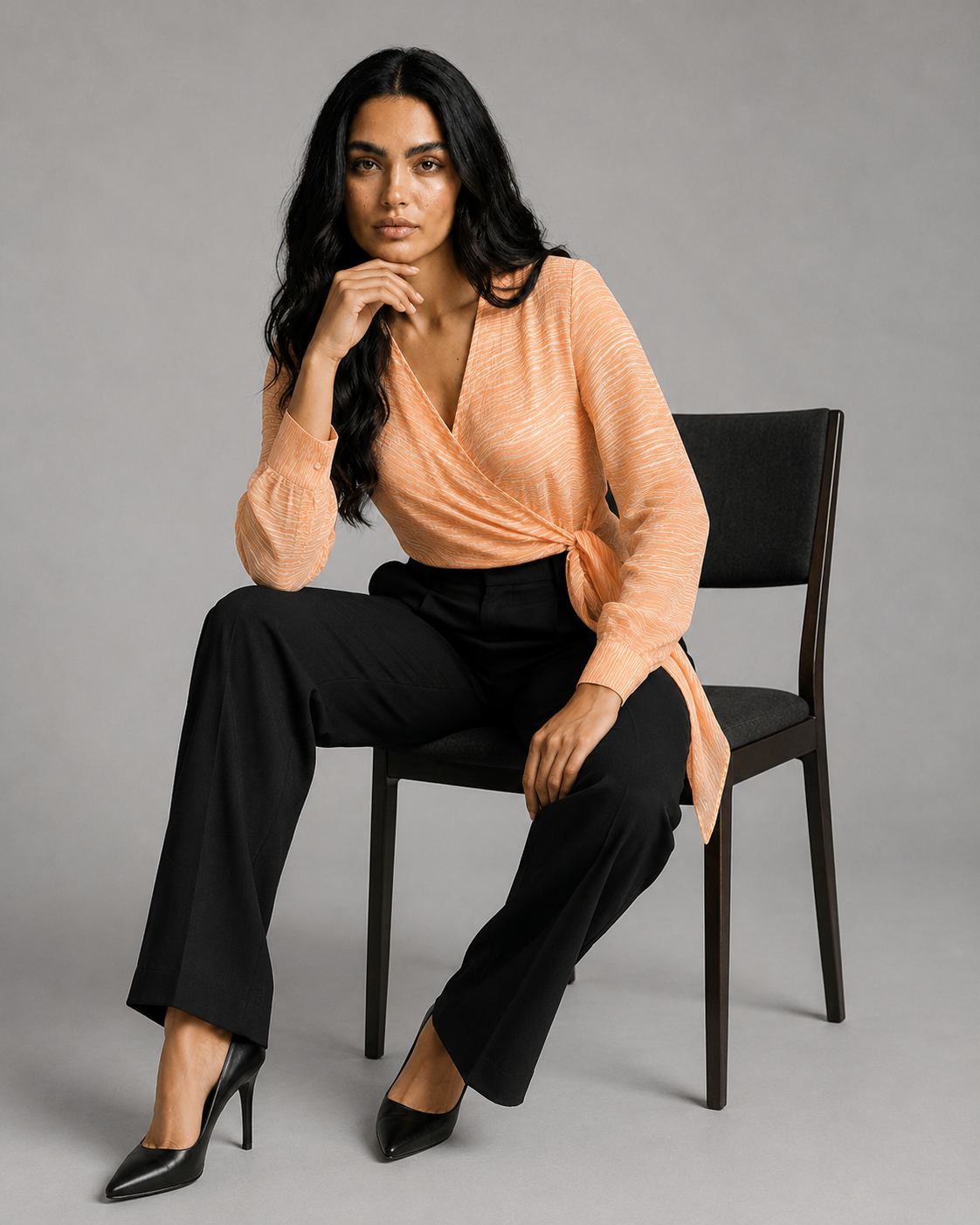 Orange Striped Wrap Blouse