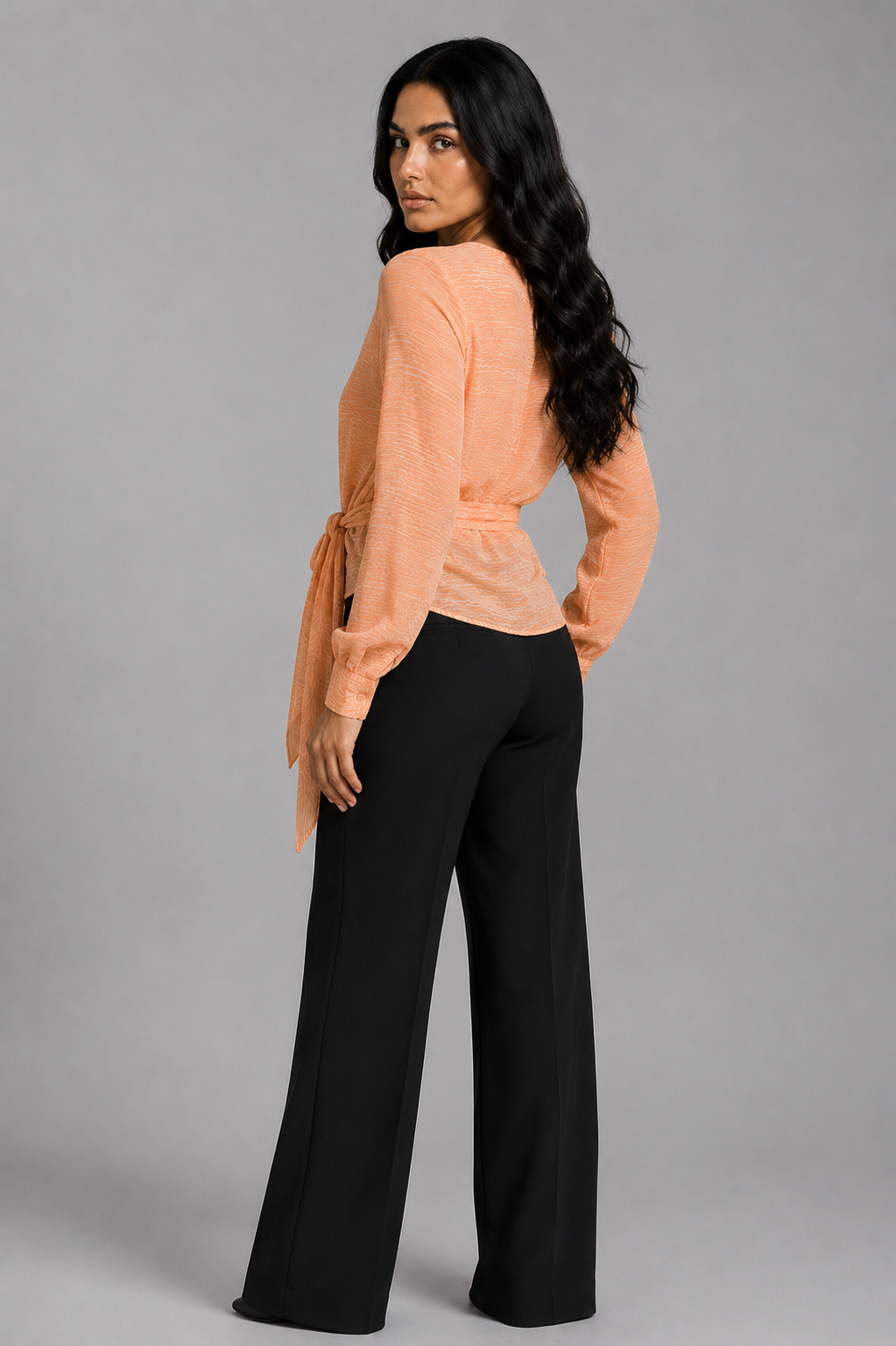 Orange Striped Wrap Blouse