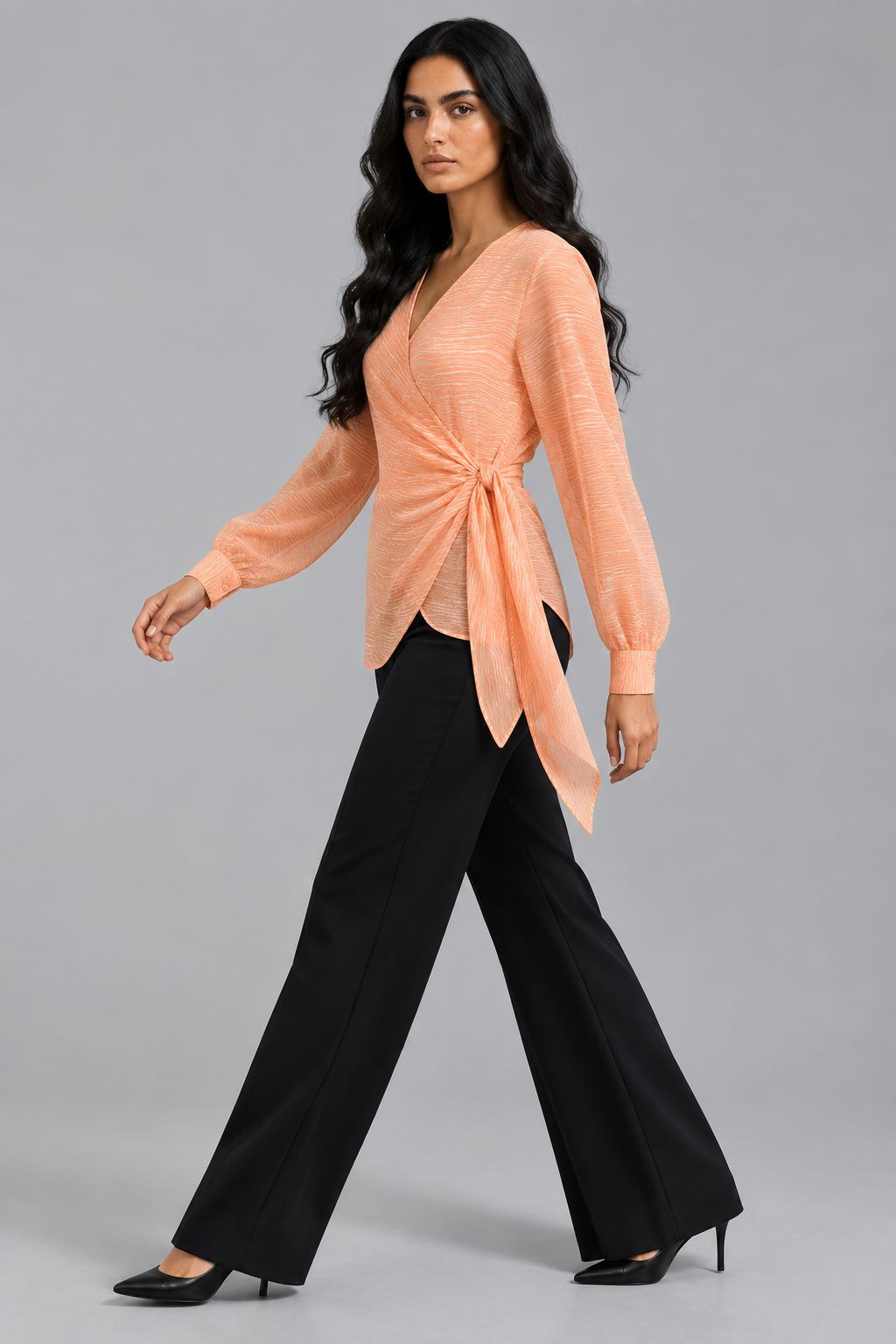 Orange Striped Wrap Blouse