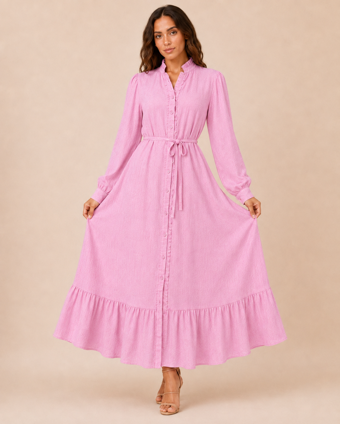 Pink Maxi Dress with Ruffle Details