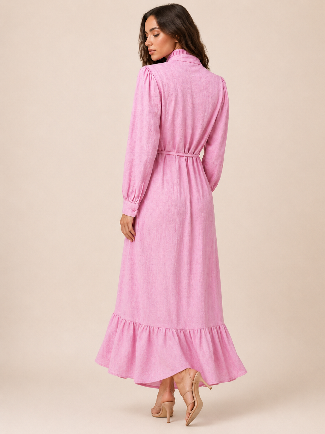 Pink Maxi Dress with Ruffle Details