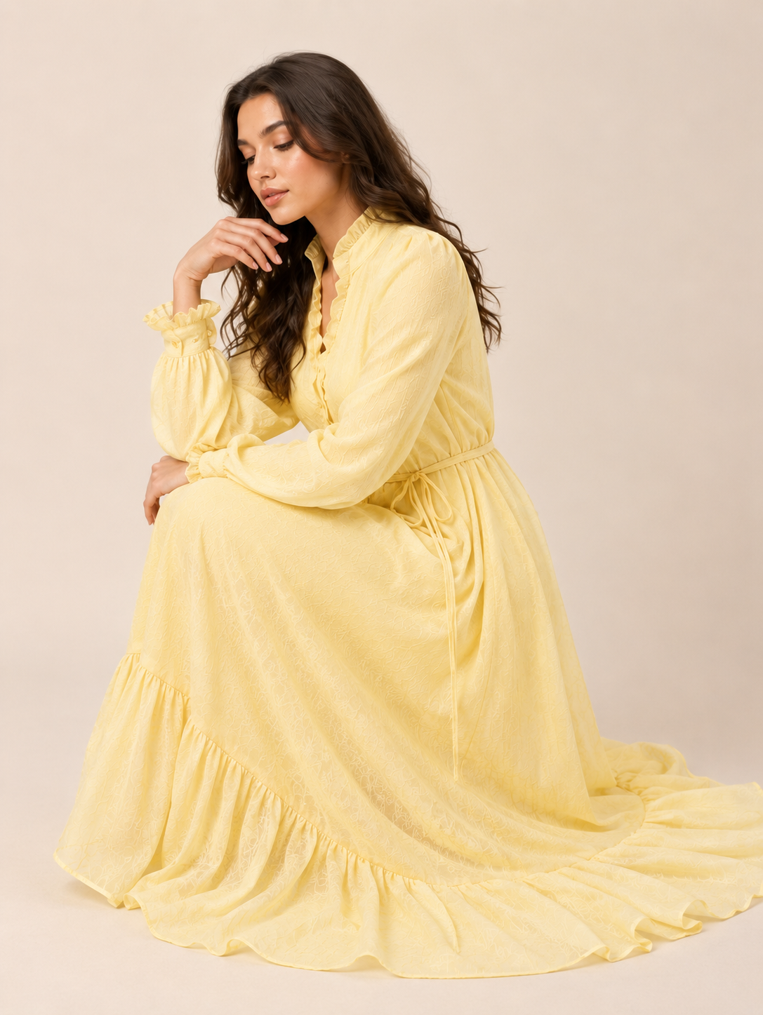 Yellow Maxi Dress with Ruffle Details