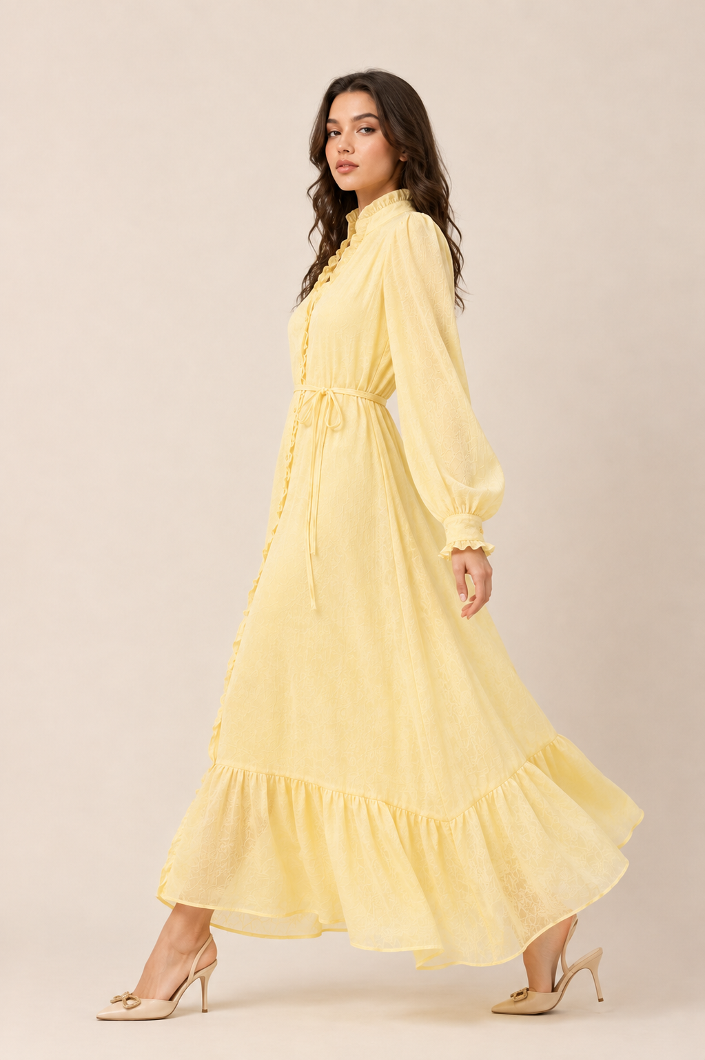 Yellow Maxi Dress with Ruffle Details