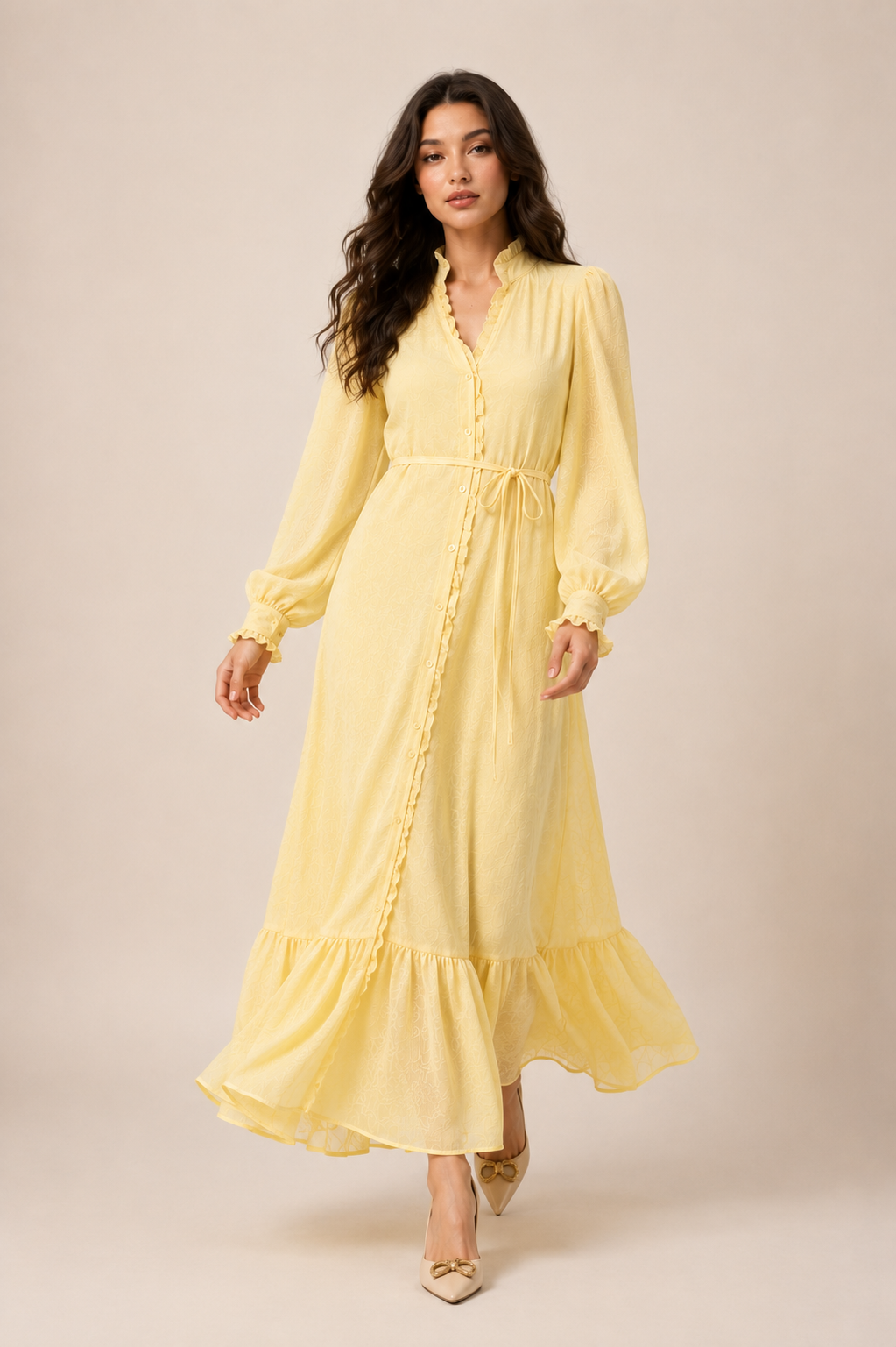 Yellow Maxi Dress with Ruffle Details