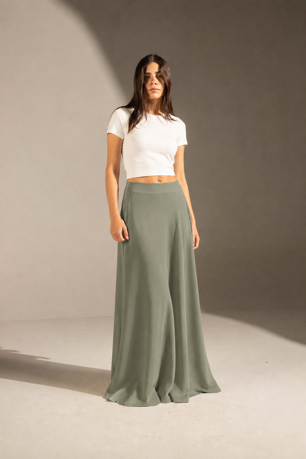 Olive Tailored Maxi Skirt