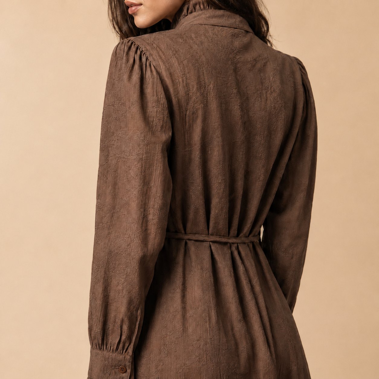 Brown Maxi Dress with Ruffle Details