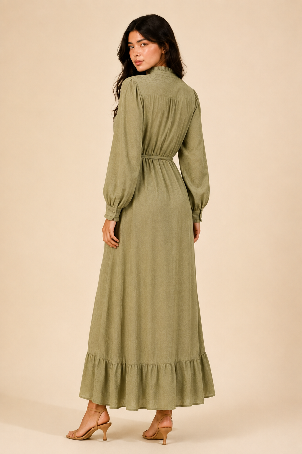 Olive Maxi Dress with Ruffle Details
