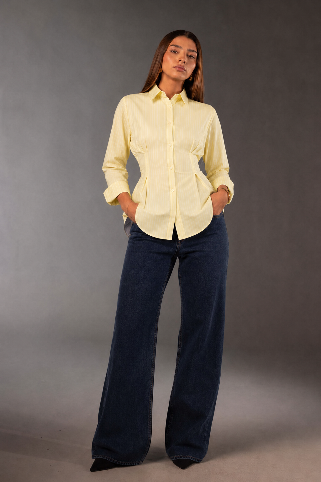 Yellow Striped Shirt With Back Tie