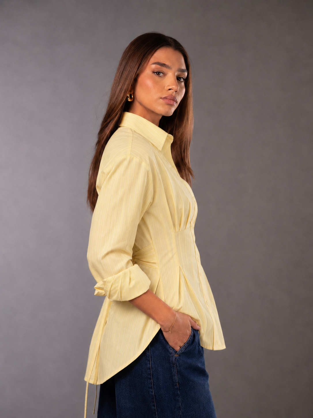 Yellow Striped Shirt With Back Tie