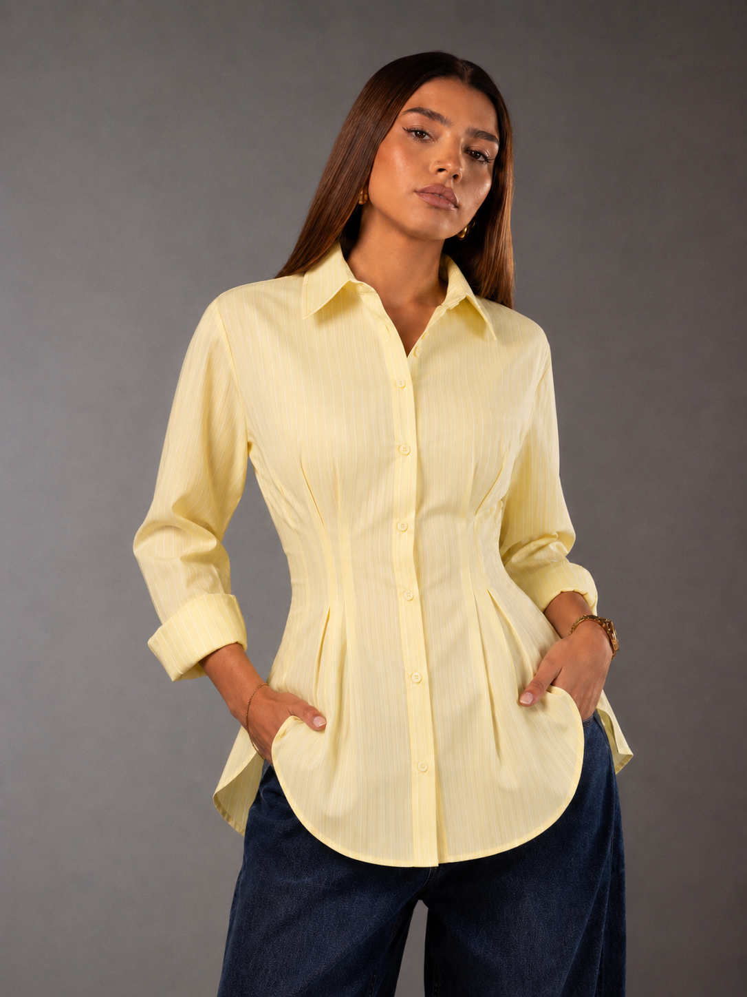 Yellow Striped Shirt With Back Tie