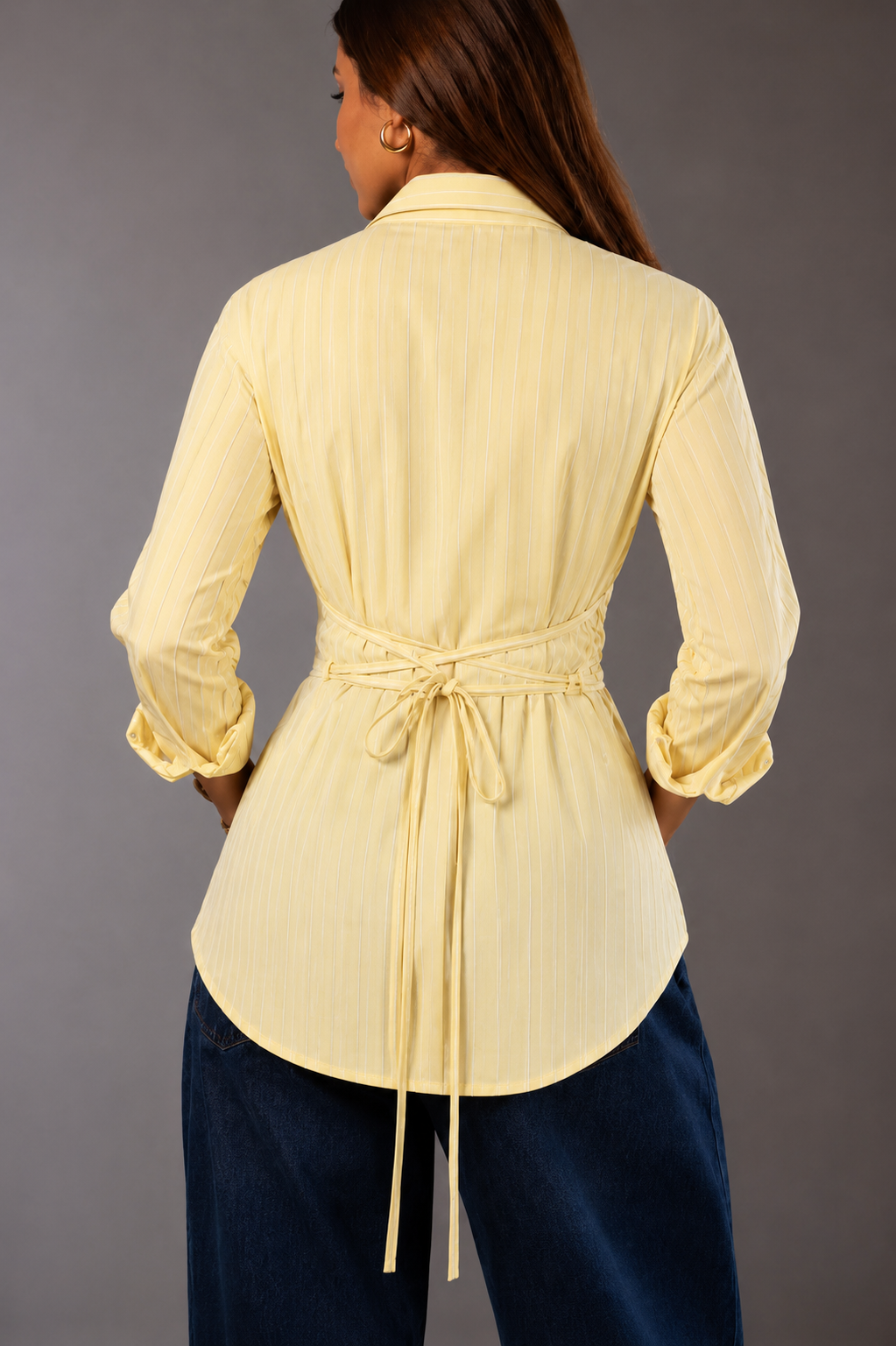 Yellow Striped Shirt With Back Tie