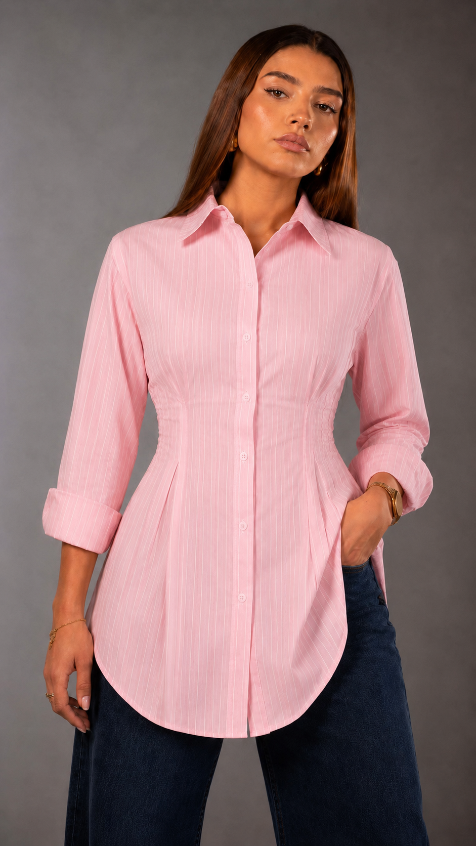 Pink Striped Shirt With Back Tie