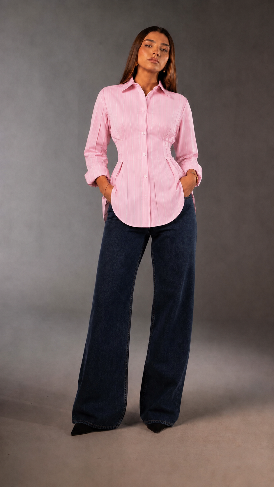 Pink Striped Shirt With Back Tie