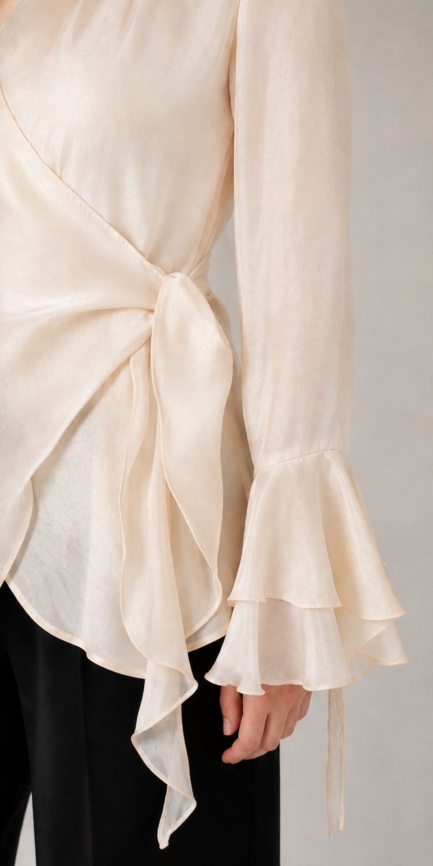 Beige Organza Wrap Blouse