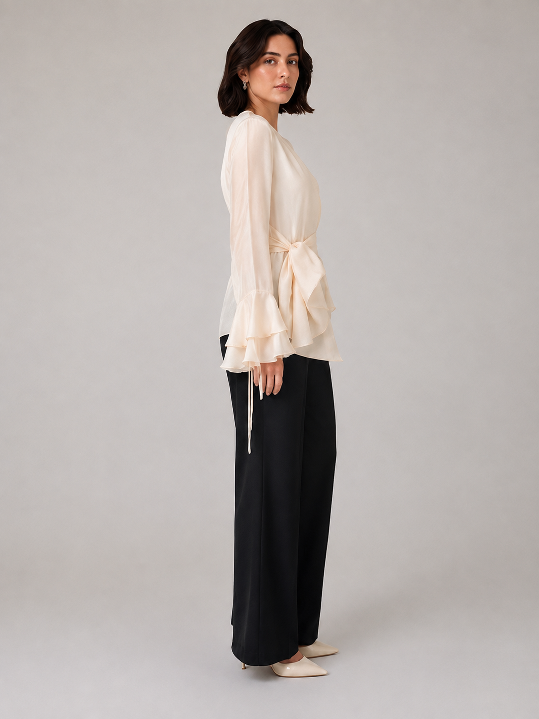 Beige Organza Wrap Blouse