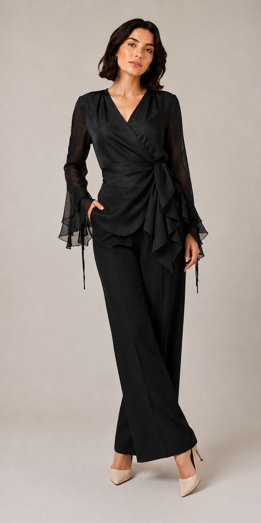 Black Organza Wrap Blouse
