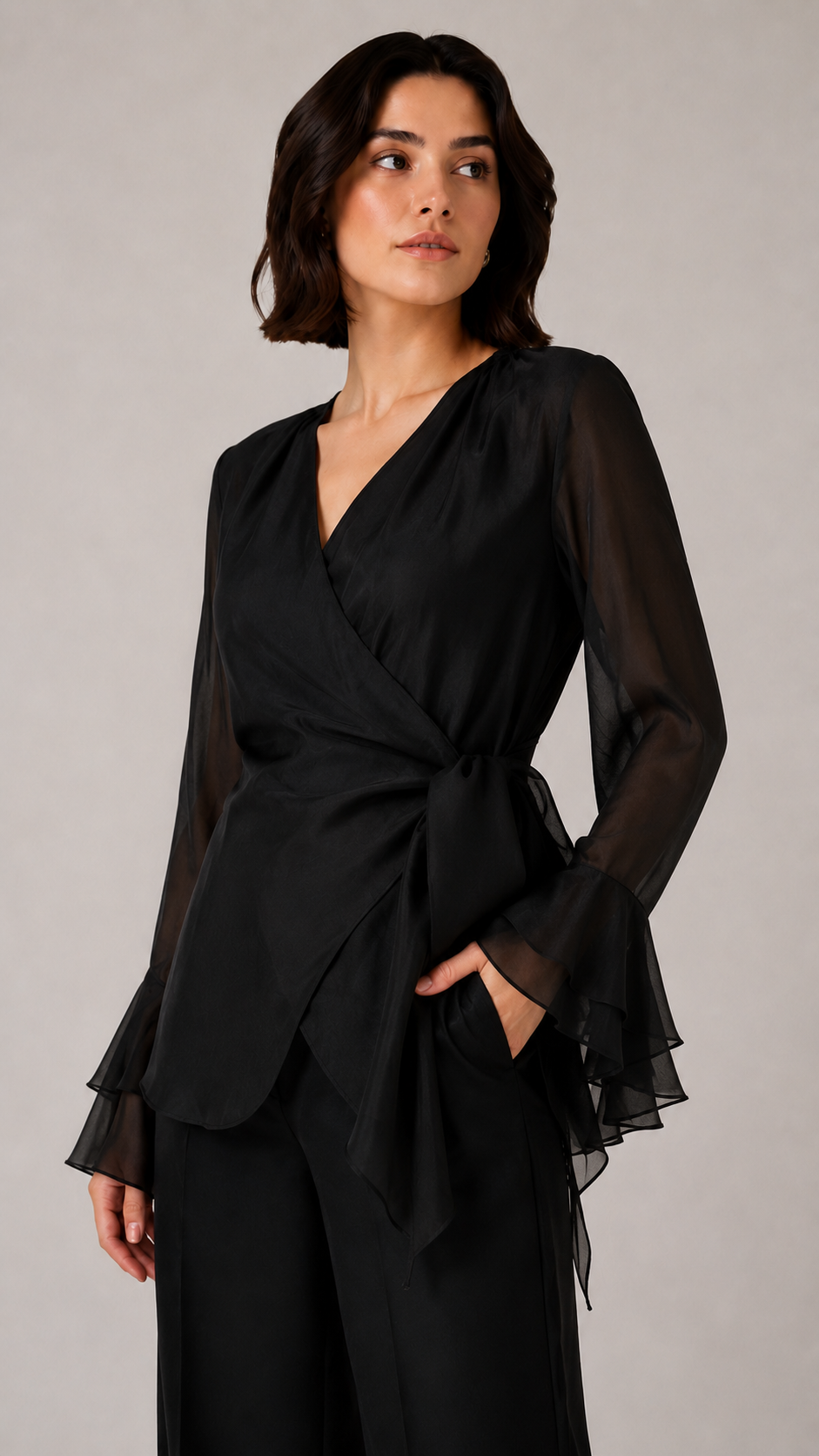 Black Organza Wrap Blouse