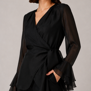 Black Organza Wrap Blouse