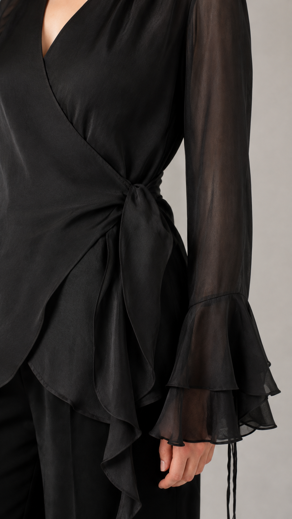 Black Organza Wrap Blouse