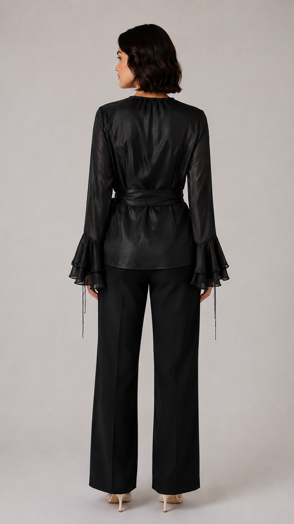 Black Organza Wrap Blouse