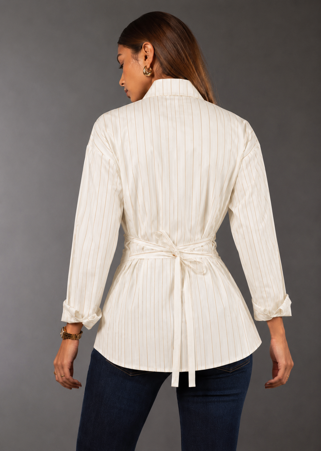 White Striped Shirt With Back Tie