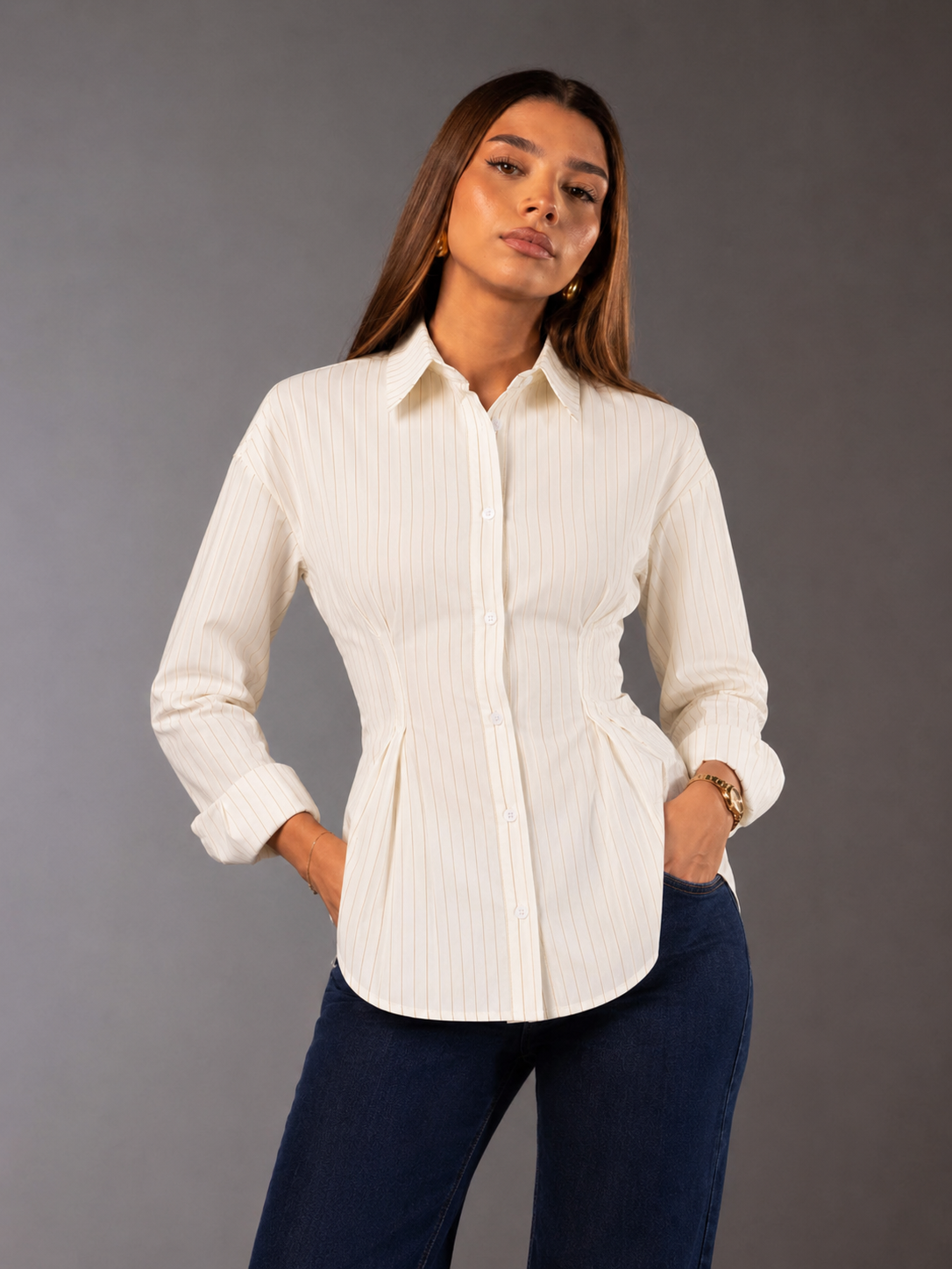 White Striped Shirt With Back Tie