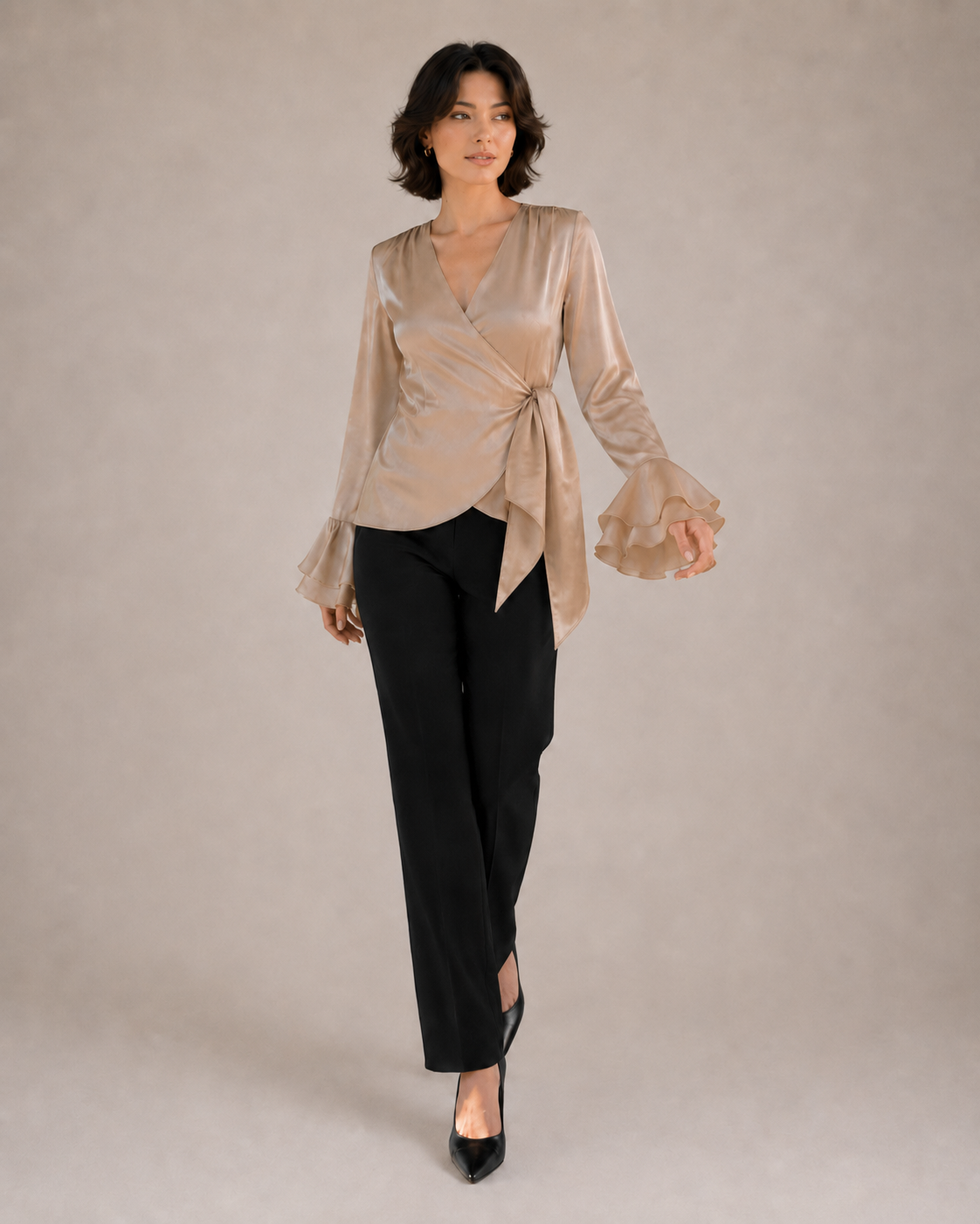 Coffee Organza Wrap Blouse