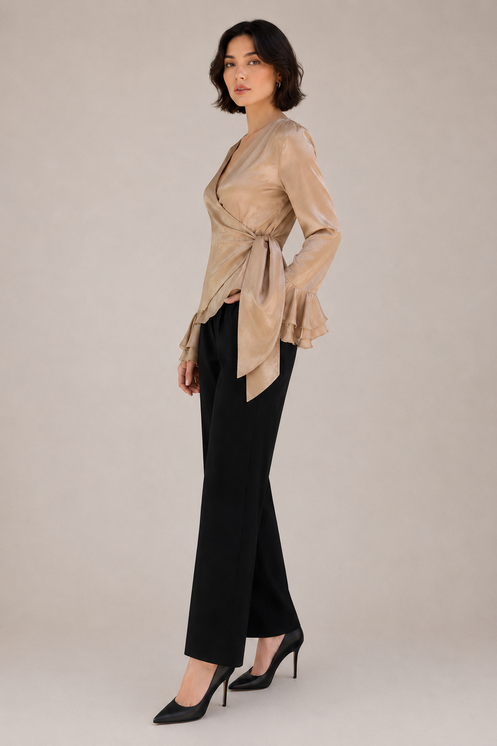 Coffee Organza Wrap Blouse