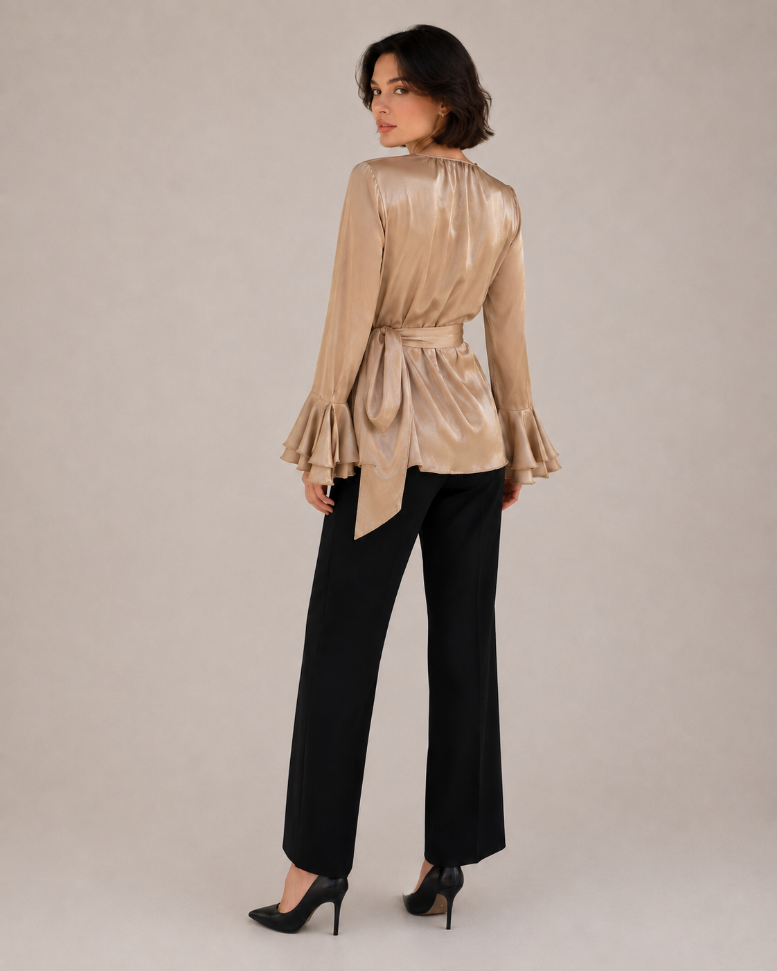 Coffee Organza Wrap Blouse