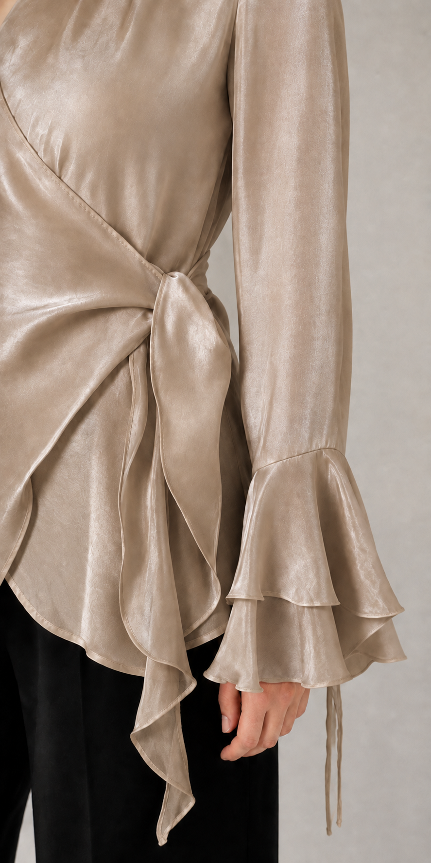 Coffee Organza Wrap Blouse