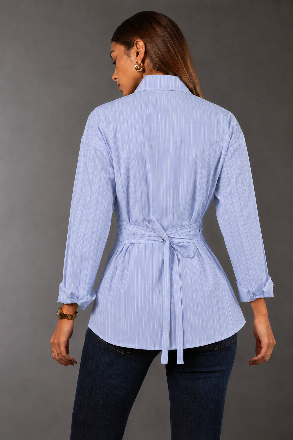 Blue Striped Shirt With Back Tie