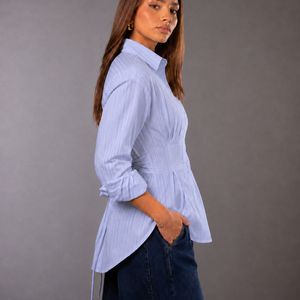 Blue Striped Shirt With Back Tie