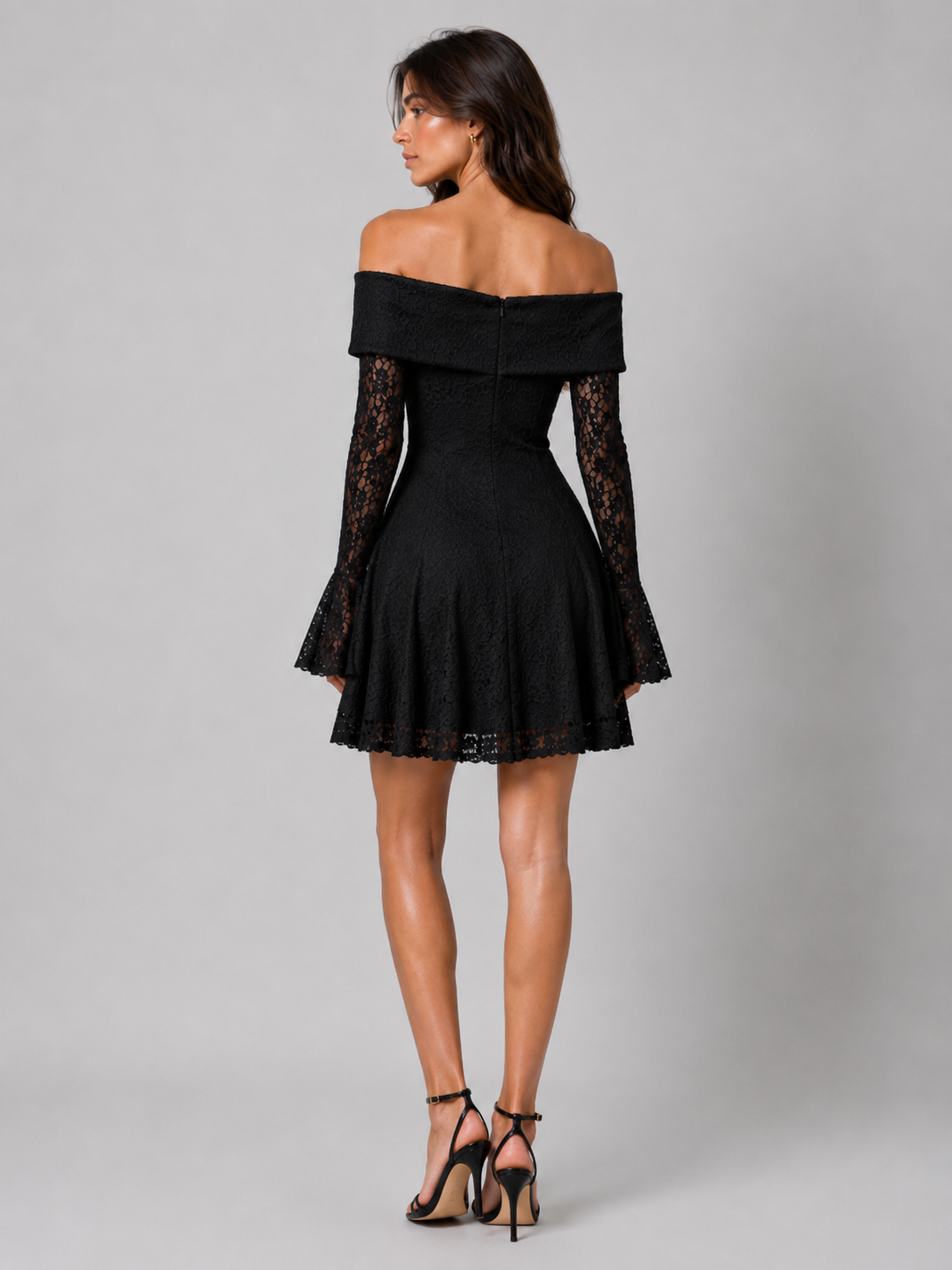 Ivory Lace Black Mini Dress