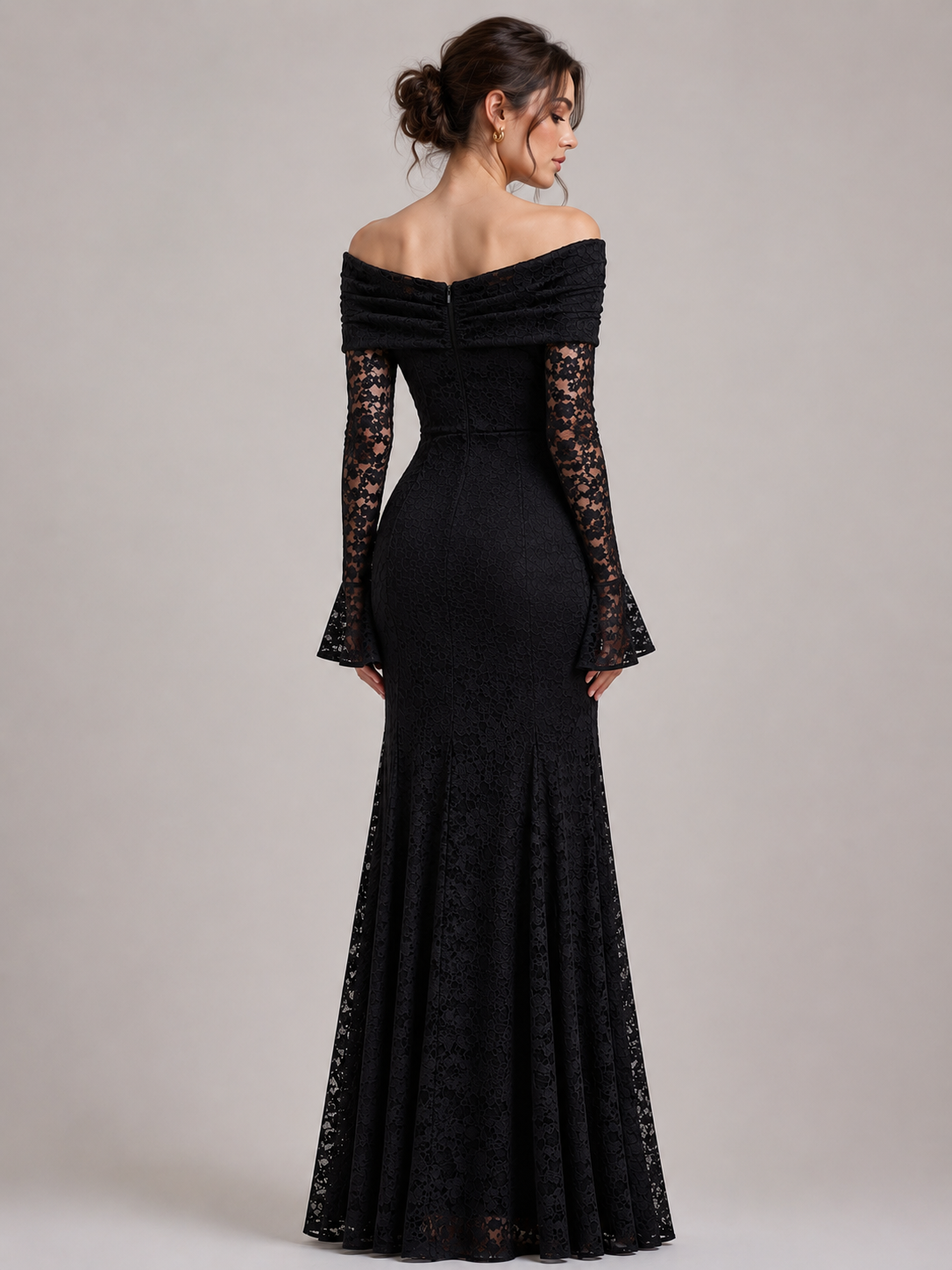 Ivory Lace Mermaid Black Dress