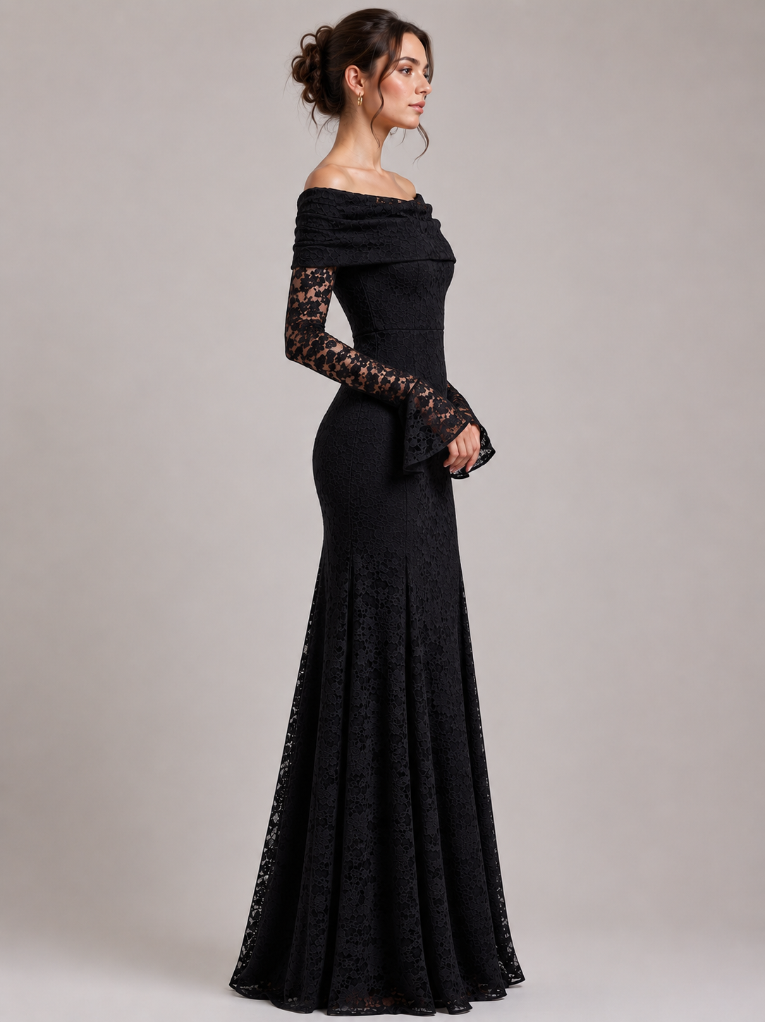 Ivory Lace Mermaid Black Dress