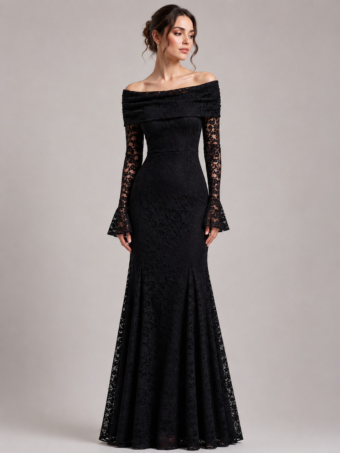 Ivory Lace Mermaid Black Dress
