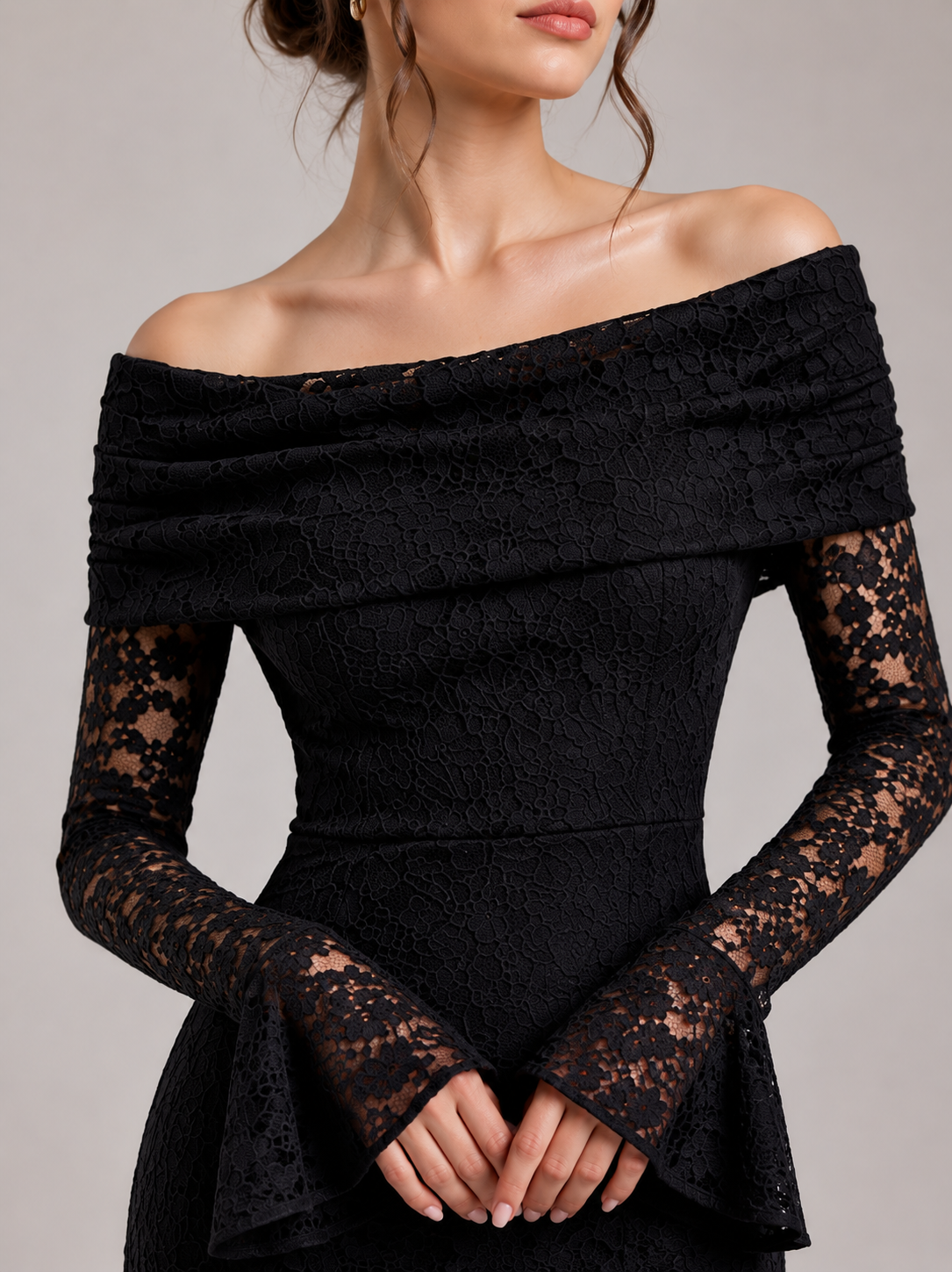Ivory Lace Mermaid Black Dress