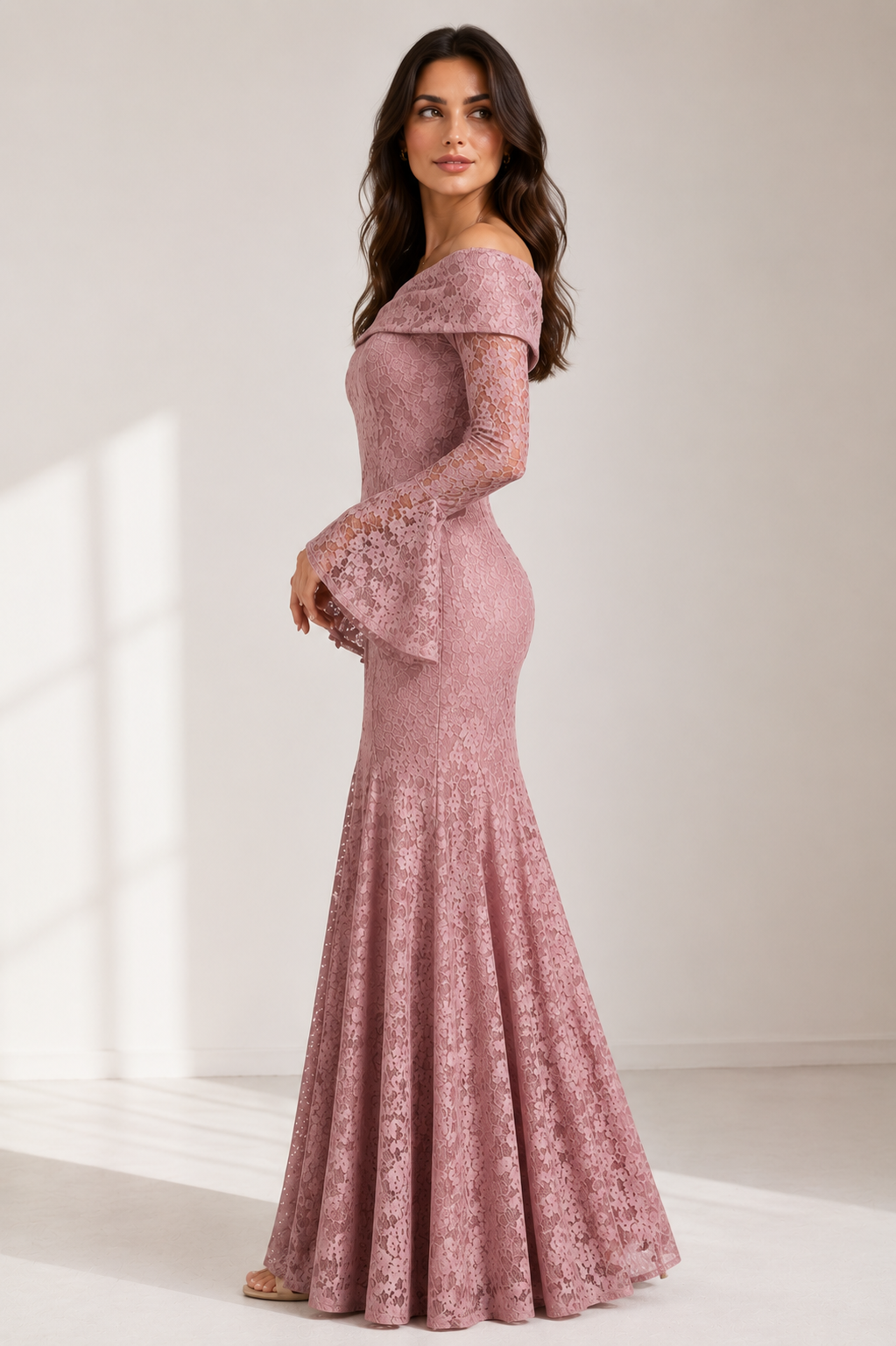 Ivory Lace Mermaid Rose Gold Dress