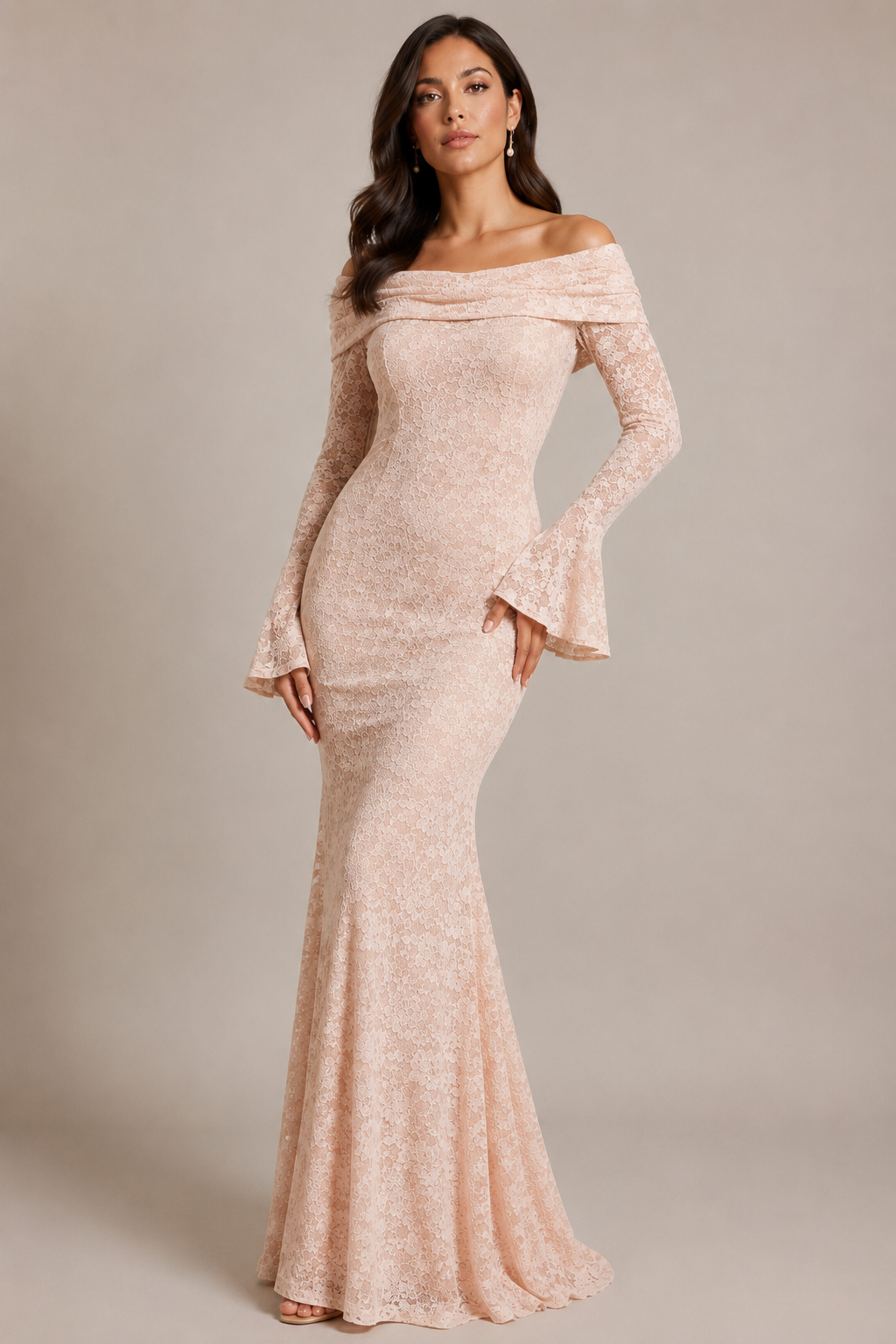 Ivory Lace Mermaid Light Rose Dress