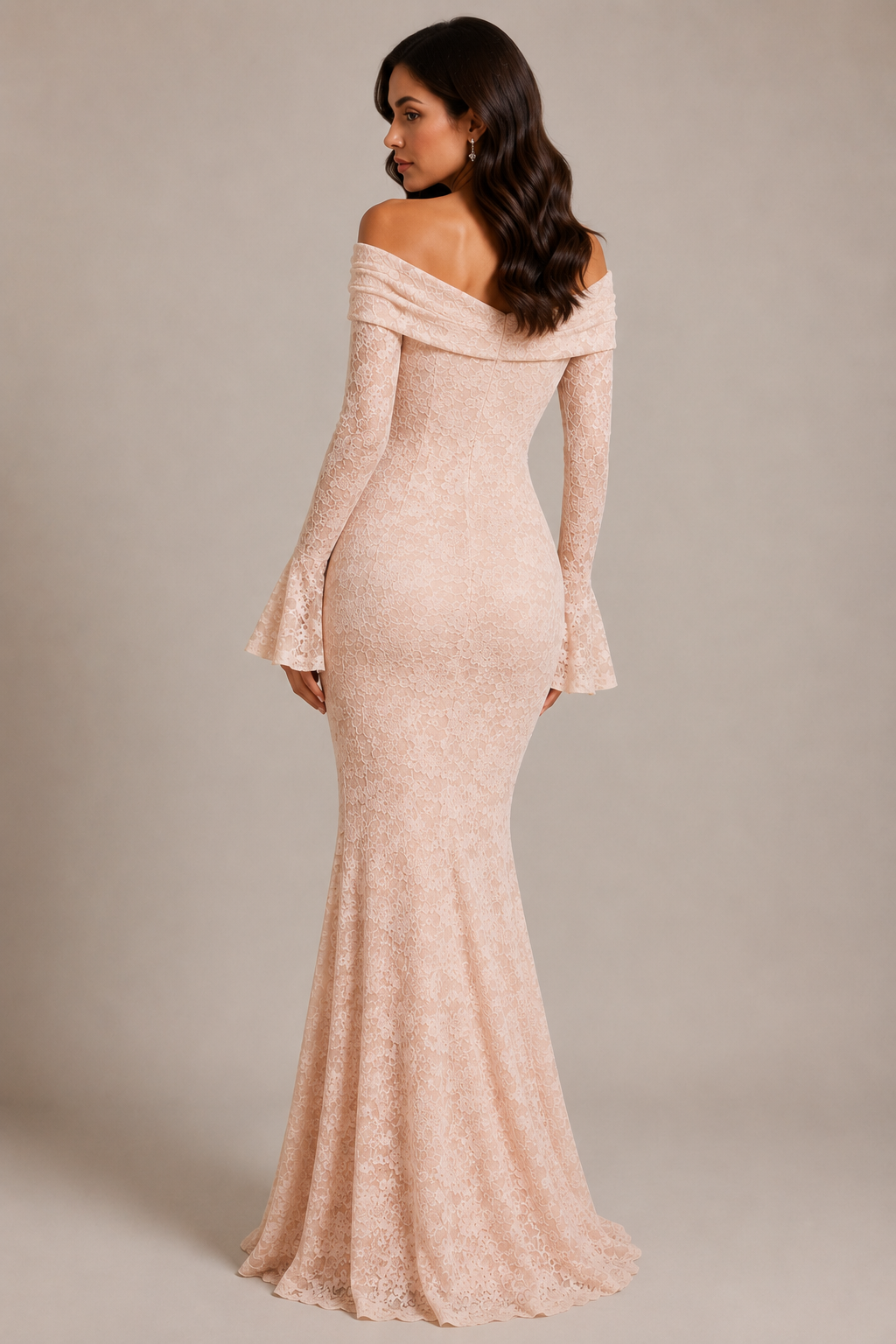 Ivory Lace Mermaid Light Rose Dress