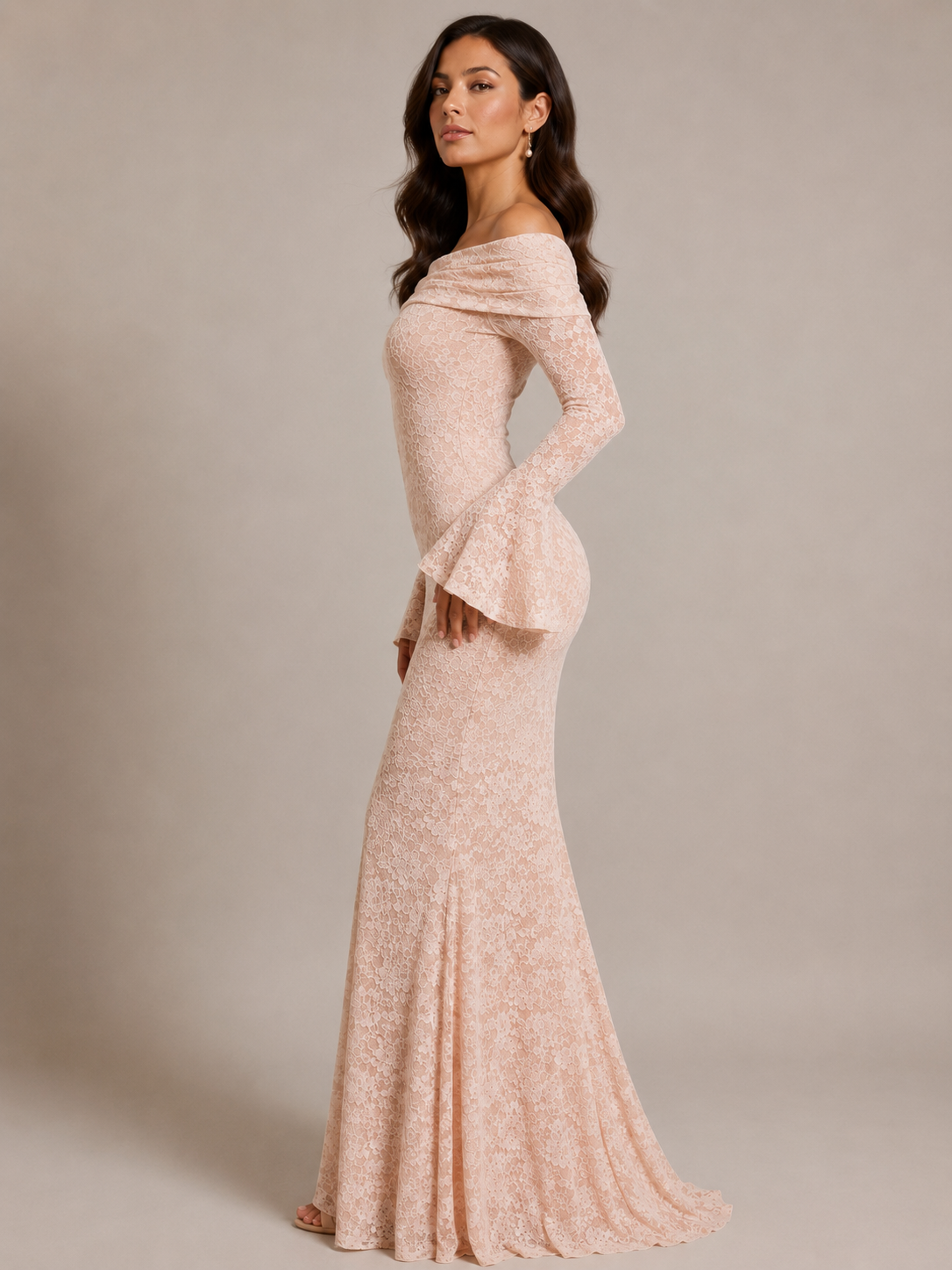Ivory Lace Mermaid Light Rose Dress