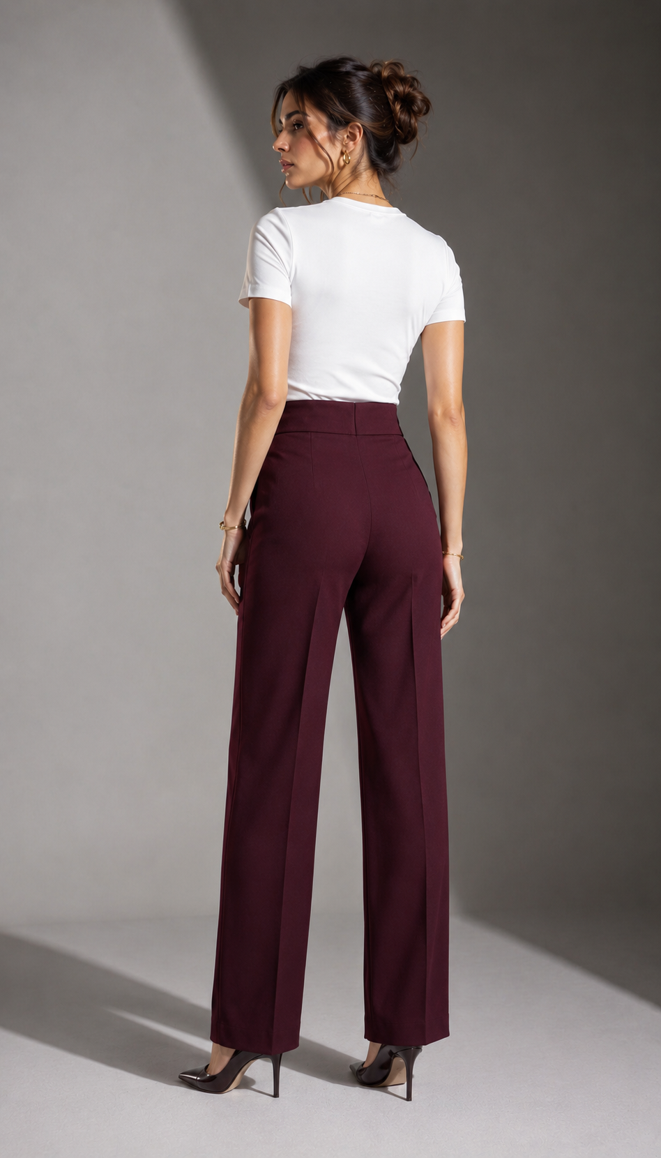 Burgundy Tailored Wide-Leg Pants