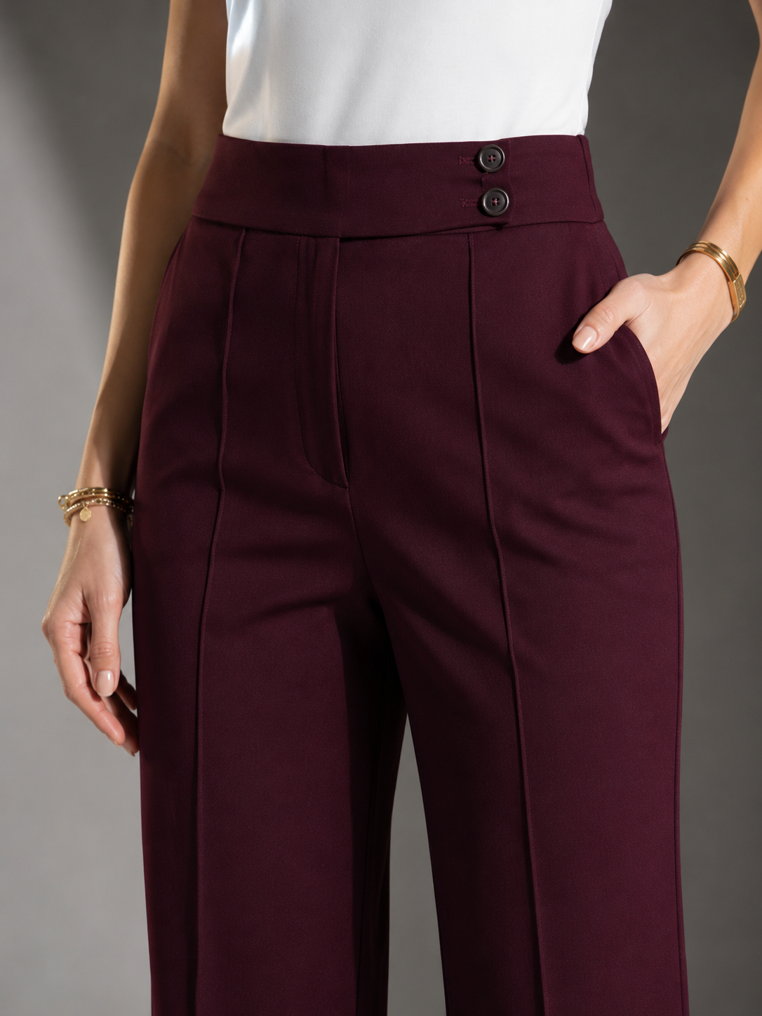 Burgundy Tailored Wide-Leg Pants