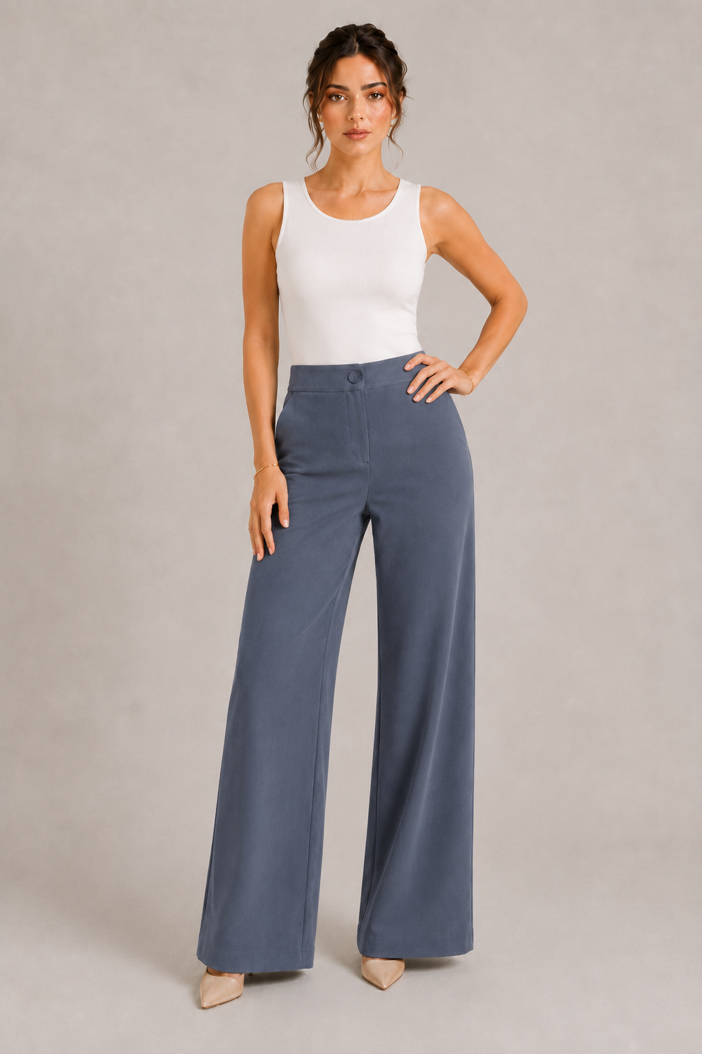Dusty Blue TR Wide-Leg Pants