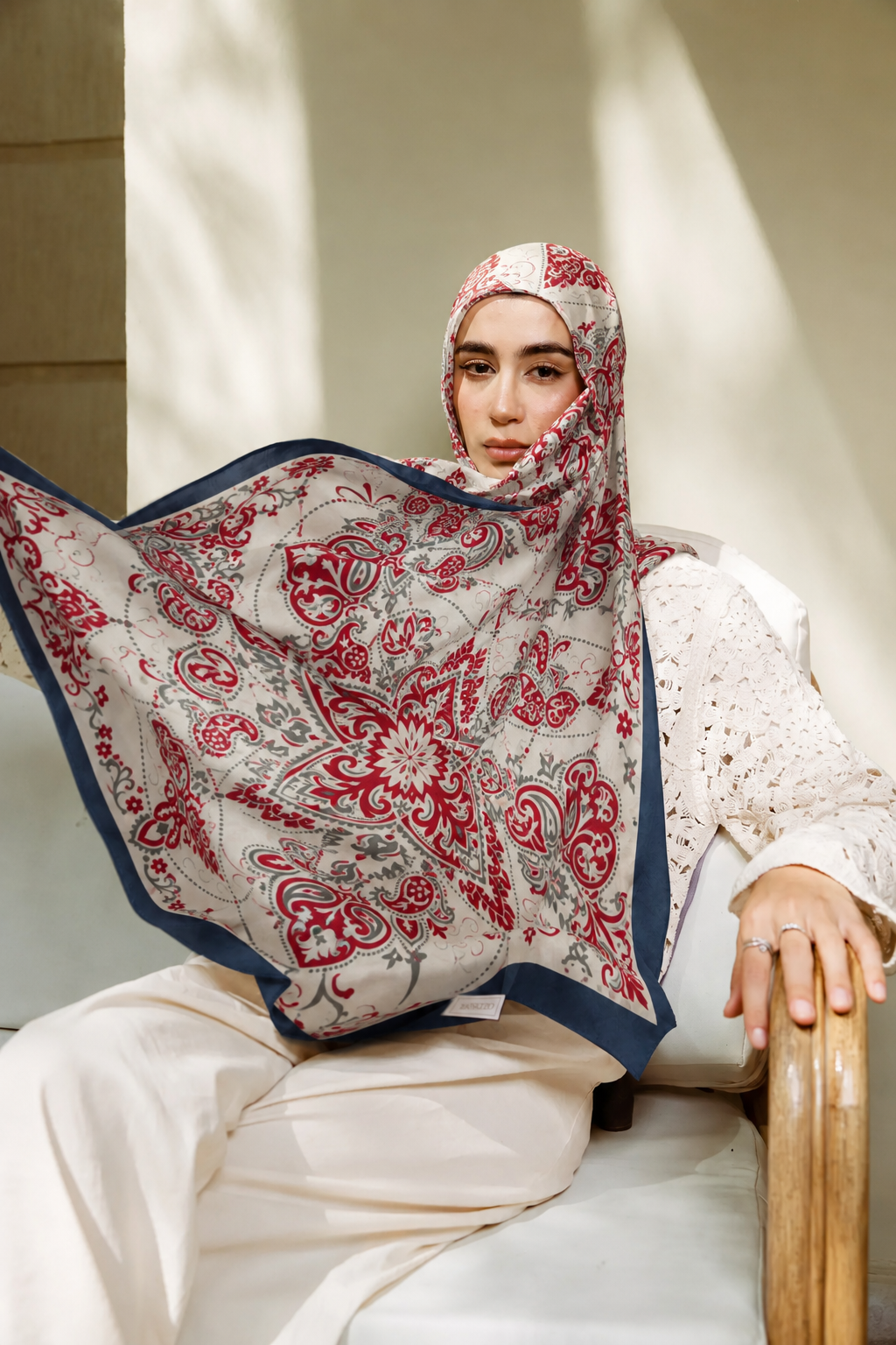 Crimson Medallion Silk Scarf
