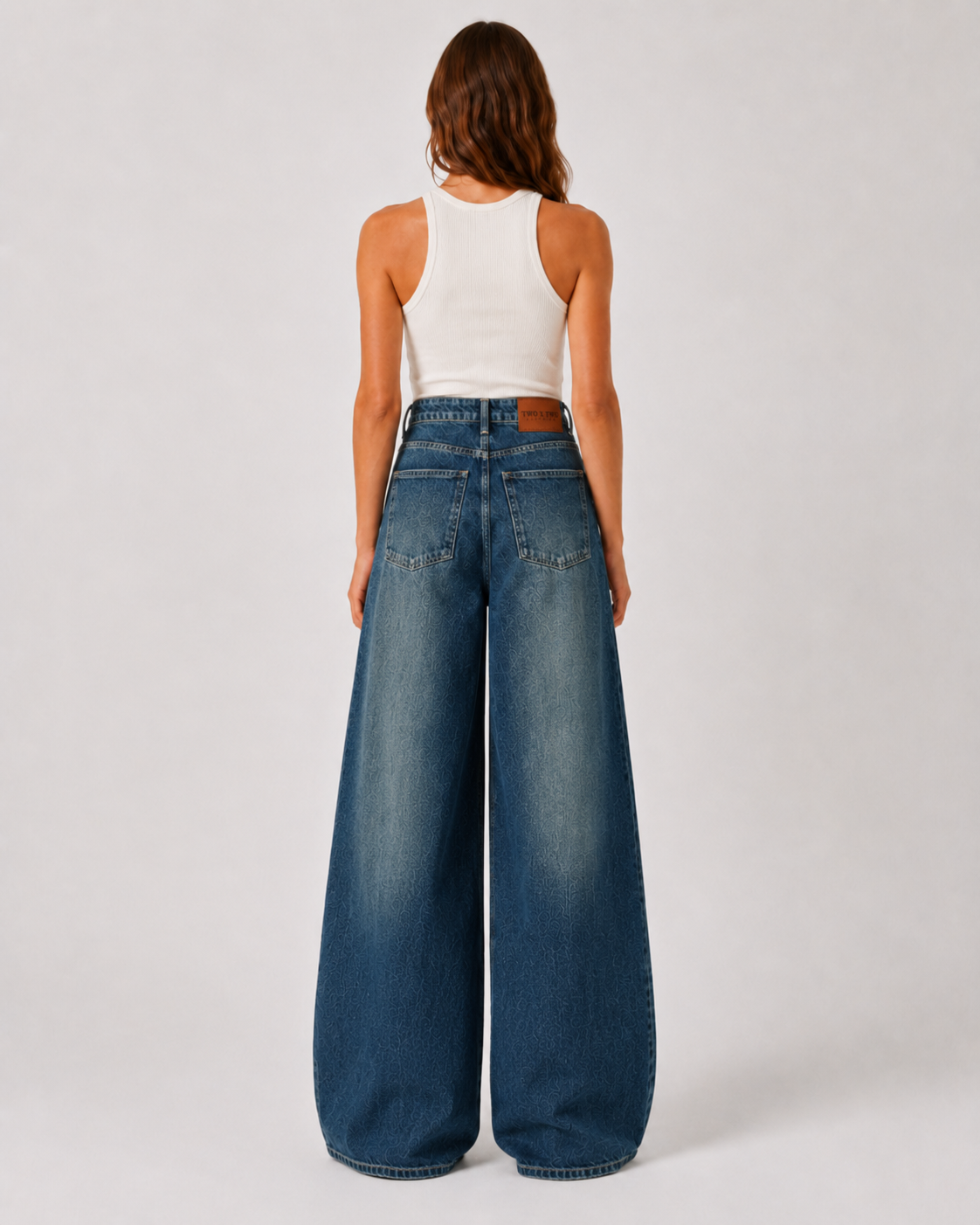 Blue Washed Double Wide Leg Jeans