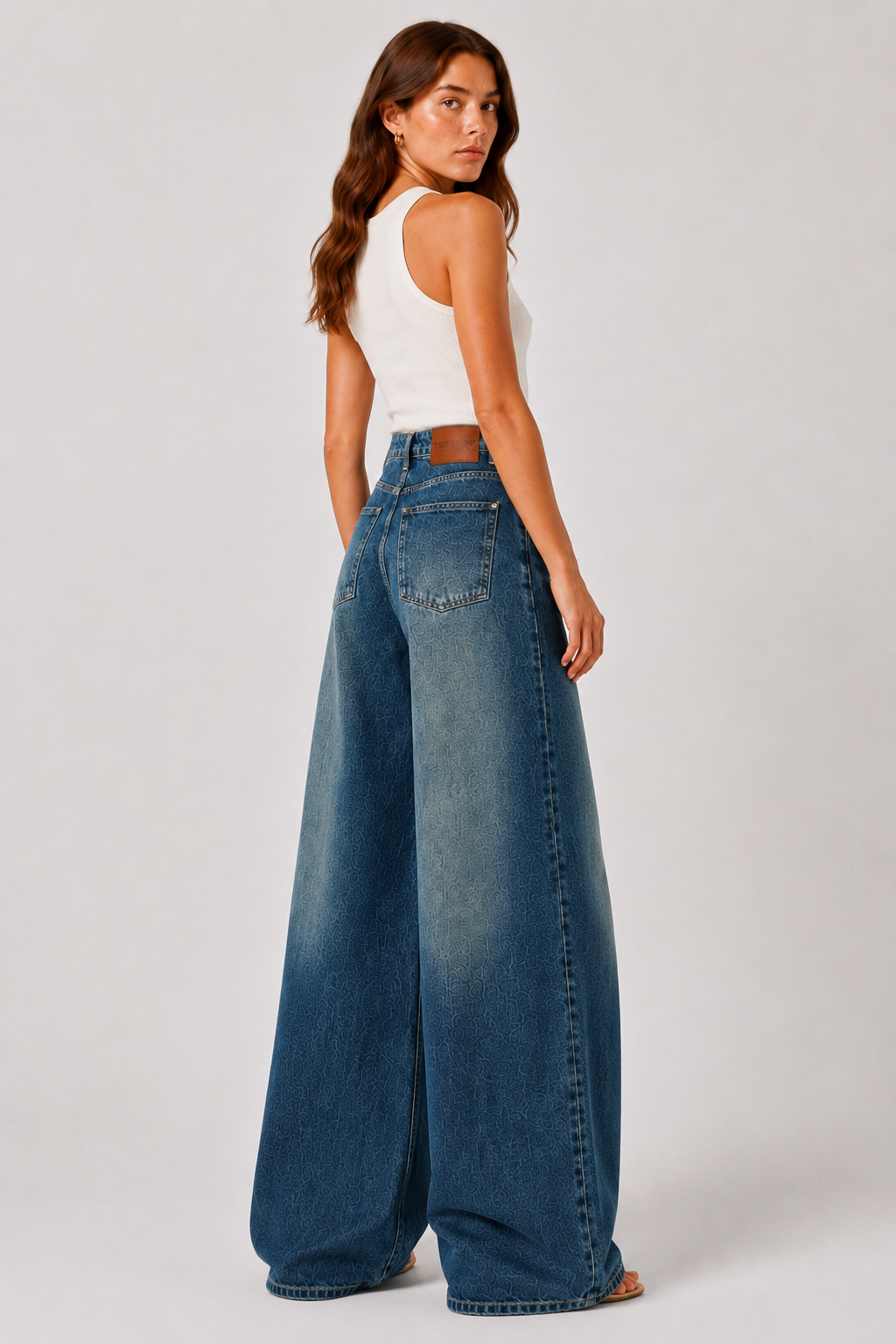 Blue Washed Double Wide Leg Jeans