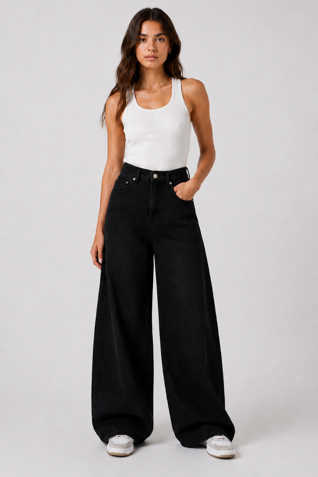 Black Double Wide Leg Jeans