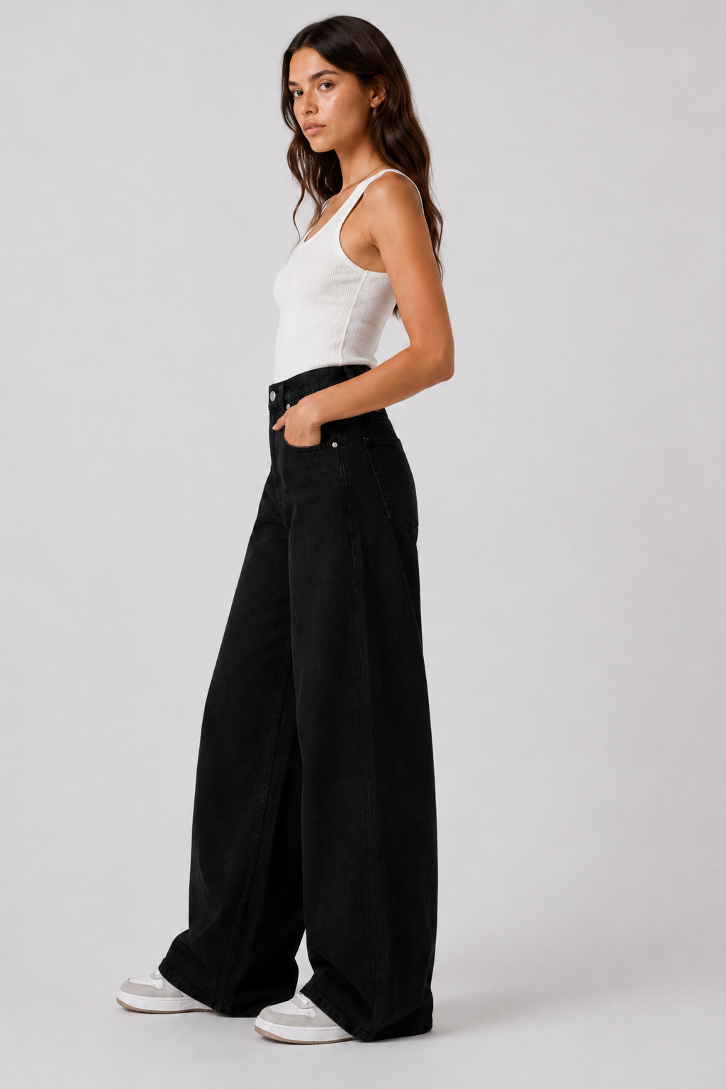 Black Double Wide Leg Jeans
