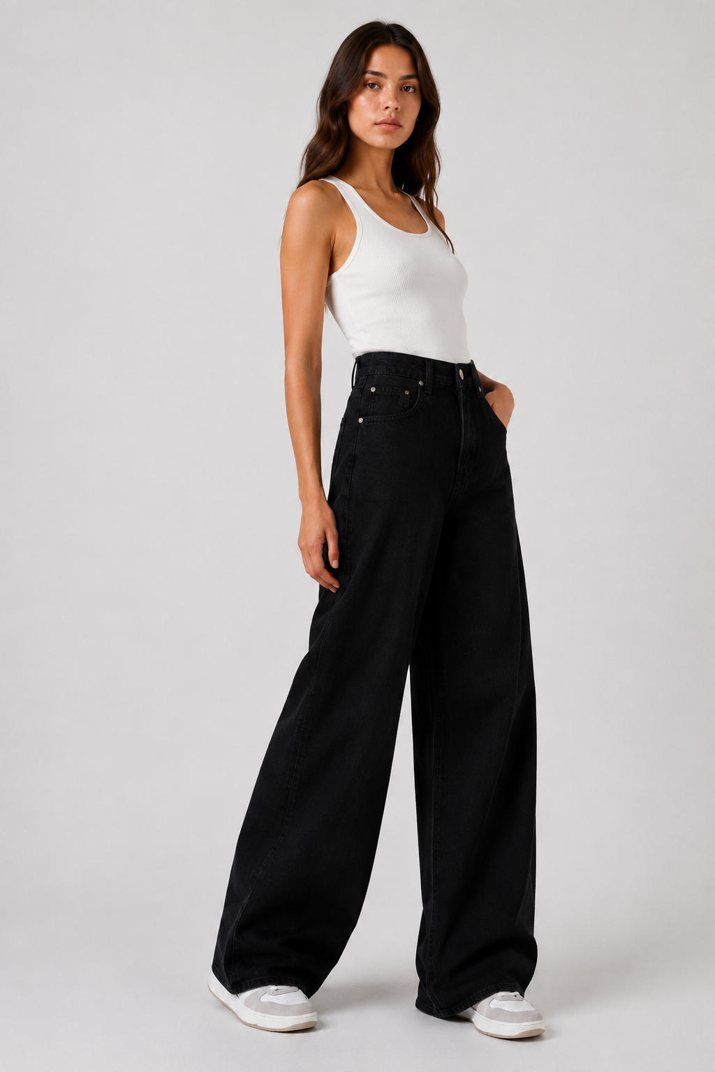 Black Double Wide Leg Jeans